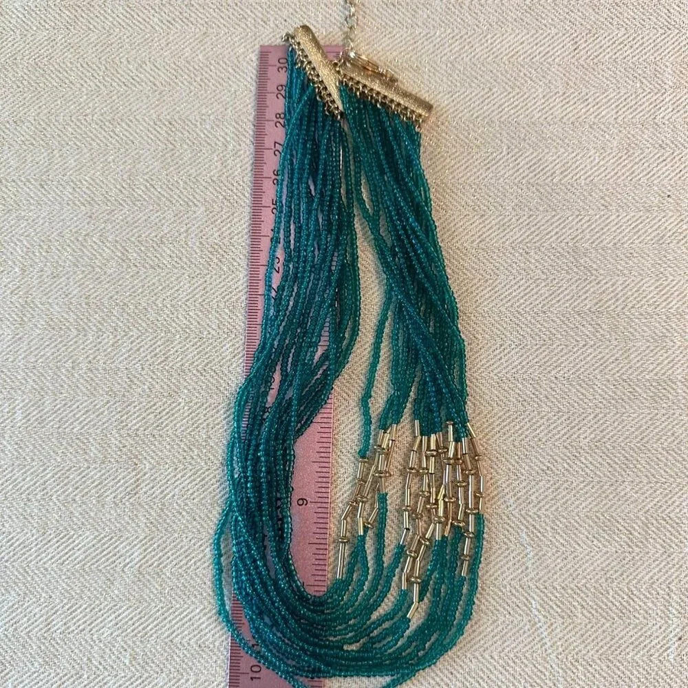 Park Lane Tranquility Necklace Necklace Glass Beads 15" + 3" Teal & Gold - Picture 7 of 8